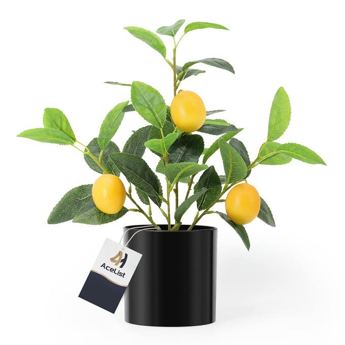 Artificial Mini Lemon Tree Potted Plants 146 Inches Nearly Natural Fake Plant Lemon Decor for Kitchen Indoor Living Room Bedroom Windows Office or BalconyBlack