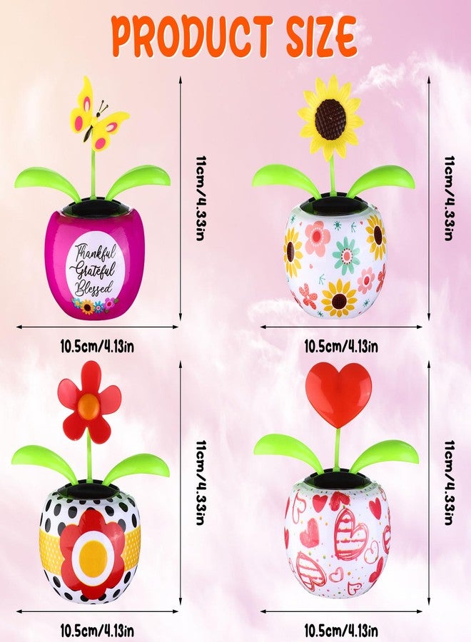 Welecom 4 Solar Dancing Butterfly Toy Solar Powered Dancing Sun Flower in Colorful Pots Swinging Heart Shape Flip Flap Animated Bobblehead Dancer Window Rose Sun Catcher Car Dashboard Decor - Image 2