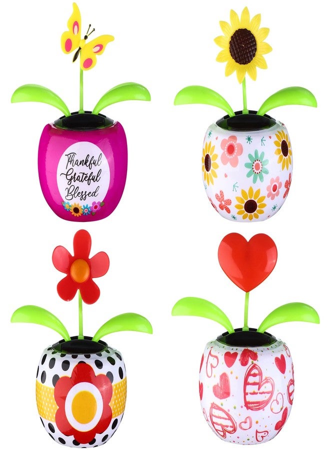 Welecom 4 Solar Dancing Butterfly Toy Solar Powered Dancing Sun Flower in Colorful Pots Swinging Heart Shape Flip Flap Animated Bobblehead Dancer Window Rose Sun Catcher Car Dashboard Decor - Image 1