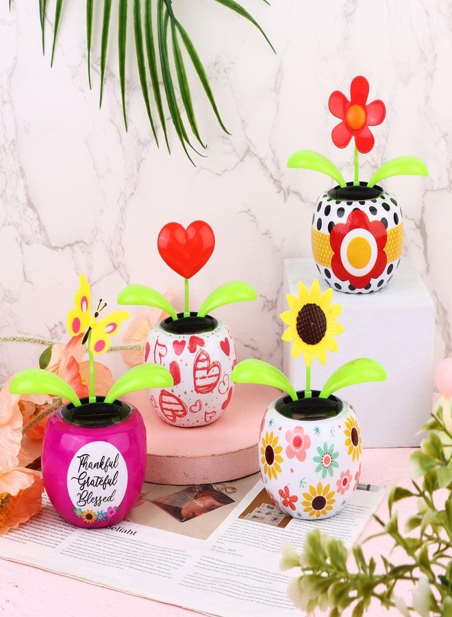 Welecom 4 Solar Dancing Butterfly Toy Solar Powered Dancing Sun Flower in Colorful Pots Swinging Heart Shape Flip Flap Animated Bobblehead Dancer Window Rose Sun Catcher Car Dashboard Decor - Image 5