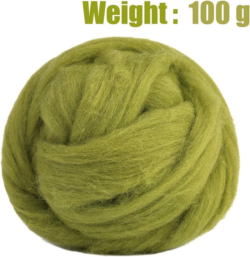 JUPEAN 3.53oz Wool Roving, Wool Felting Supplies, Pure Wools, Chunky Yarn, Spinning Wool Roving for Needle Felting Wet Felting DIY Hand Spinning (Grass Green) - Image 2