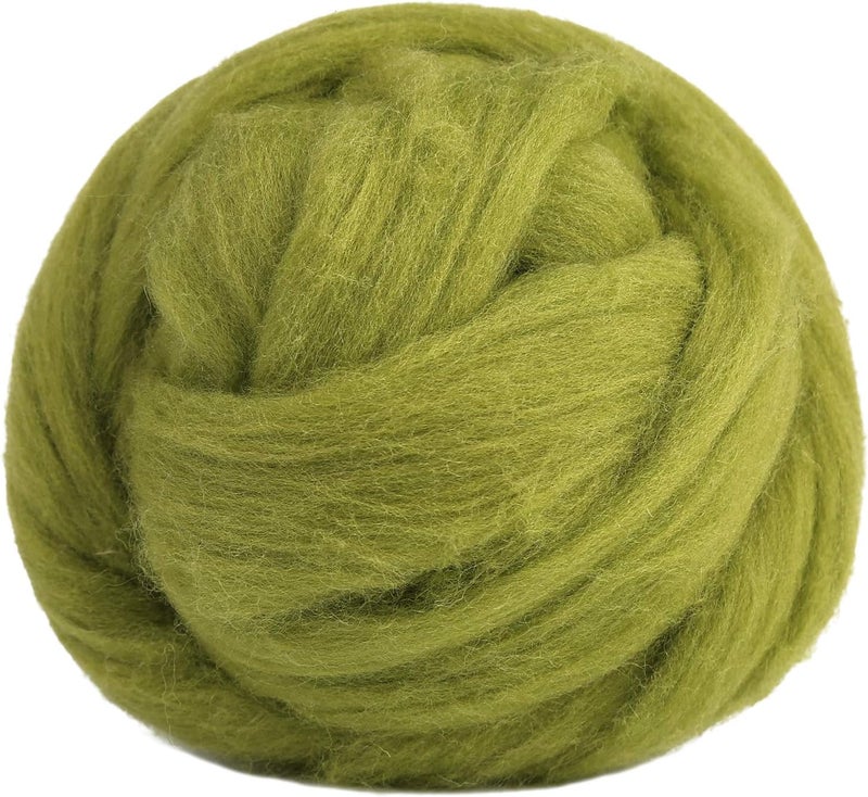 JUPEAN 3.53oz Wool Roving, Wool Felting Supplies, Pure Wools, Chunky Yarn, Spinning Wool Roving for Needle Felting Wet Felting DIY Hand Spinning (Grass Green) - Image 1
