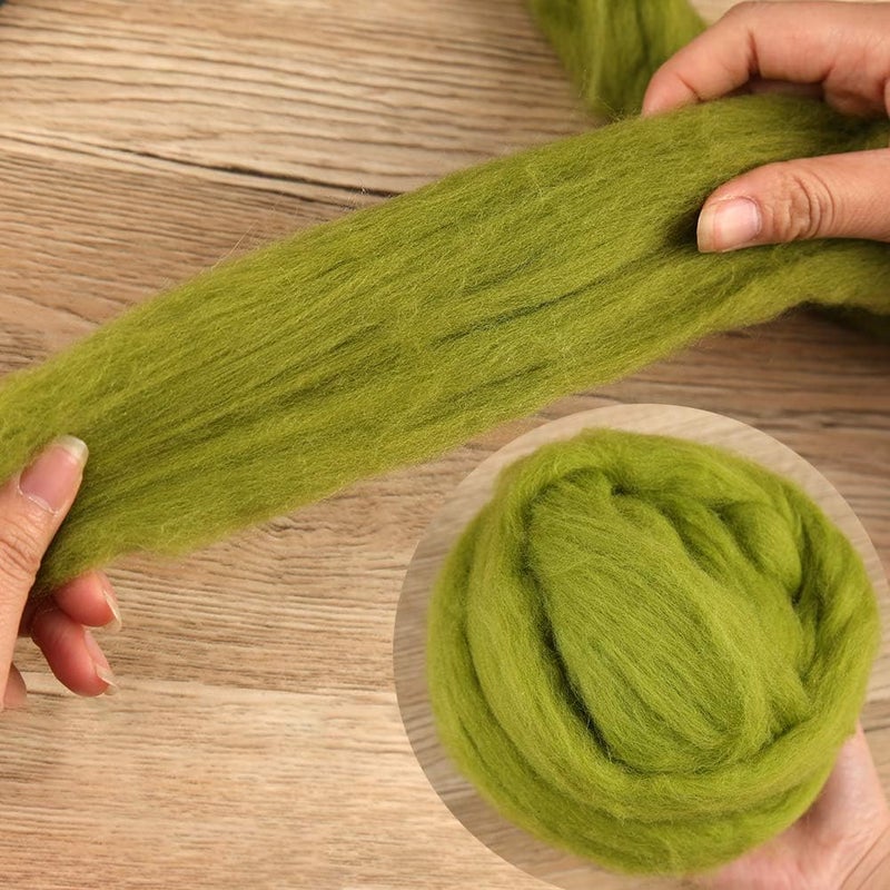 JUPEAN 3.53oz Wool Roving, Wool Felting Supplies, Pure Wools, Chunky Yarn, Spinning Wool Roving for Needle Felting Wet Felting DIY Hand Spinning (Grass Green) - Image 4