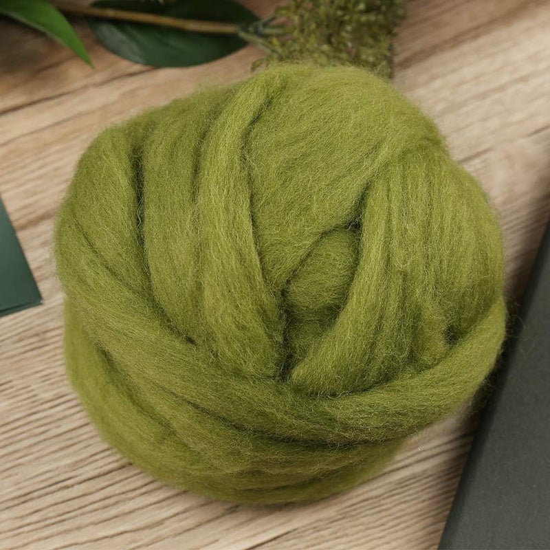 JUPEAN 3.53oz Wool Roving, Wool Felting Supplies, Pure Wools, Chunky Yarn, Spinning Wool Roving for Needle Felting Wet Felting DIY Hand Spinning (Grass Green) - Image 3