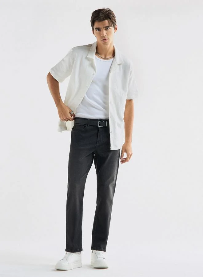 Splash FAV Textured Camp Collar Shirt with Short Sleeves