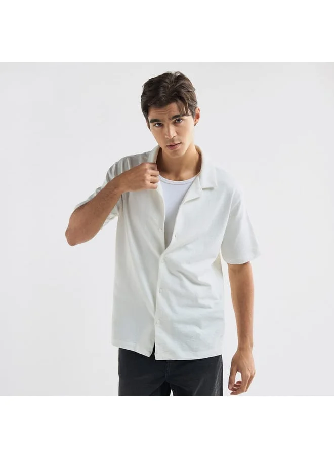 FAV Textured Camp Collar Shirt with Short Sleeves