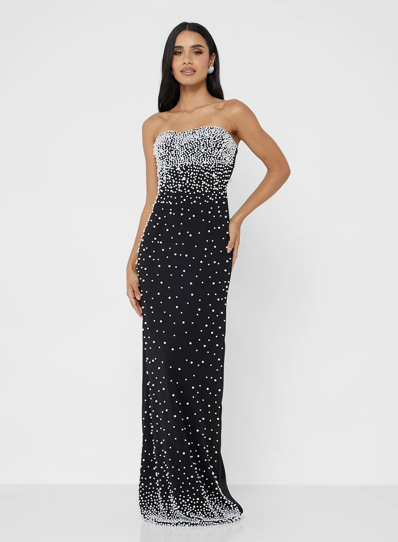 جينجر بوتيك Sweetheart Neckline Bead Embellished Evening Gown