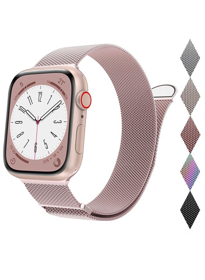 OLYSON Stainless Steel Milanese Loop Band Compatible with Apple Watch Band 42mm 44mm 45mm 46mm 49mm, Replacement Band for iwatch Series10/ Series9, Ultra 2, SE, Ultra, 8 7 6 5 4 3 2 1.( Rose Pink ) - Image 1