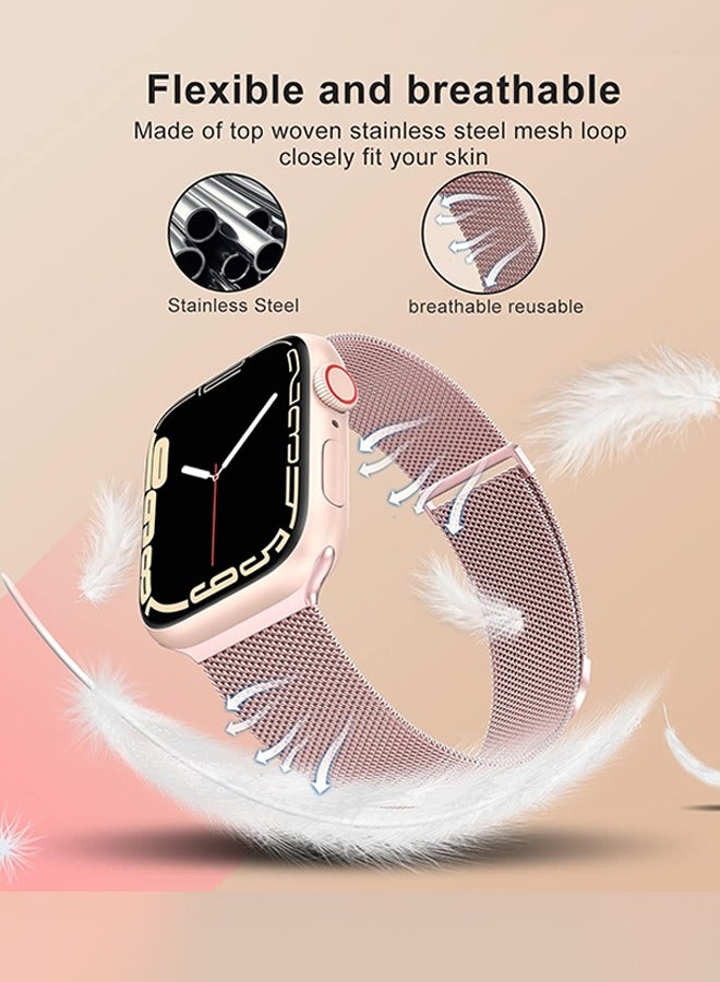 OLYSON Stainless Steel Milanese Loop Band Compatible with Apple Watch Band 42mm 44mm 45mm 46mm 49mm, Replacement Band for iwatch Series10/ Series9, Ultra 2, SE, Ultra, 8 7 6 5 4 3 2 1.( Rose Pink ) - Image 2