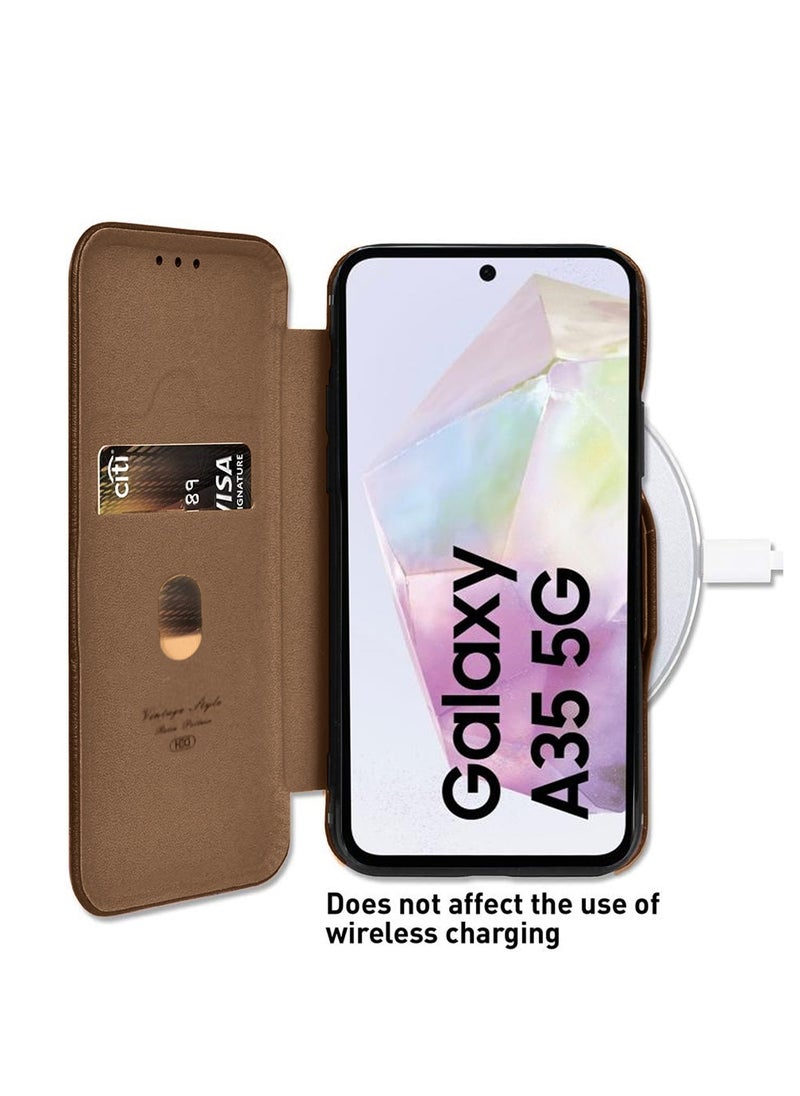 HDCI PU Leather Texture Flip Wallet Case Cover For Samsung Galaxy A35 5G 2024 Brown  - Image 3