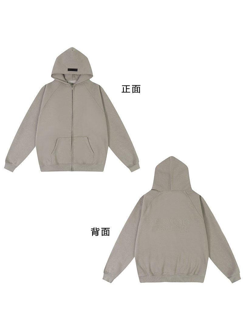 Generic - FOG ESSENTIALS Hoodie Autumn Winter Plush Zip Jacket Smoky gray - Image 1