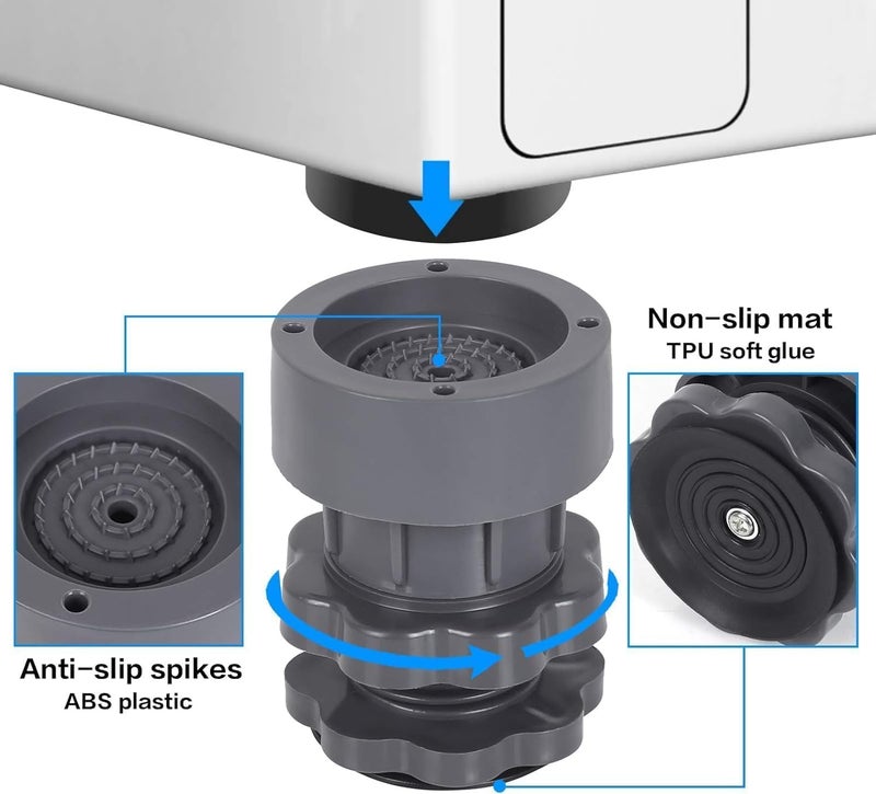 Marve Washing Machine Vibration Pads Adjustable Dryer Shock Noise Cancelling Pads Anti Vibration Pads for Washing Machine Support Height Adjustment Feet for Refrigerators 4 Pcs Set - Image 3