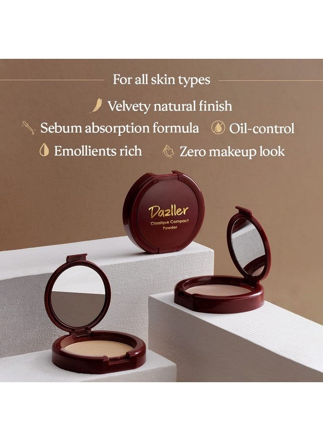 DAZLLER Classique Compact Powder, 9G, 8002 Honey, Velvety Natural Finish, Oil-Control, Sebum Absorption Formula, No-Makeup Look, Emollient-Rich, All Skin Type - Image 3