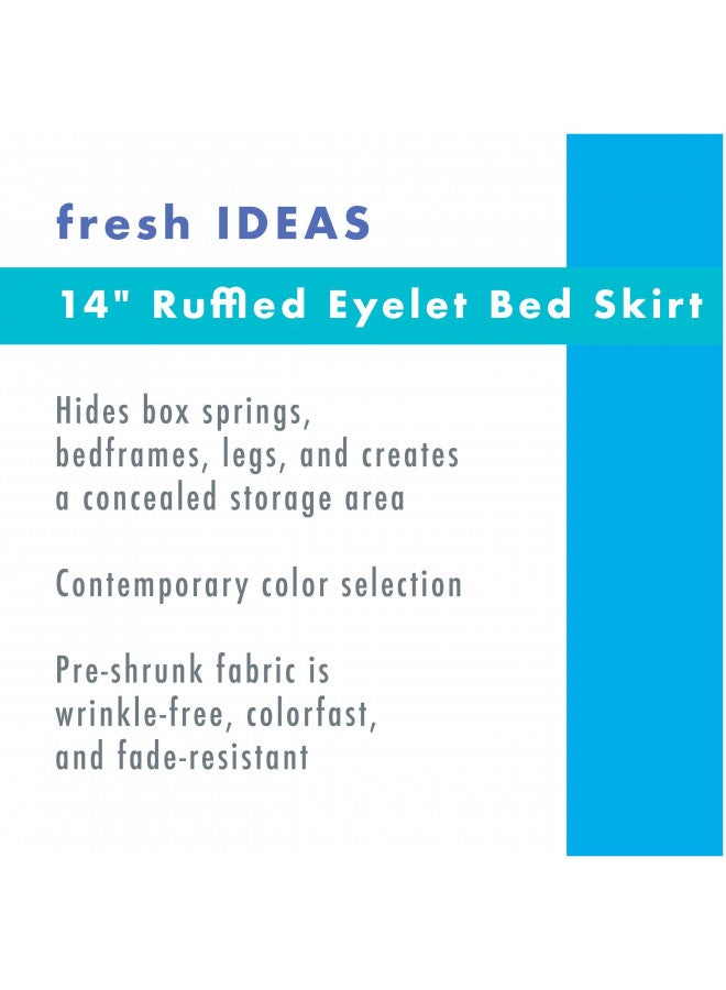 FRESH IDEAS Ideas Ruffled Eyelet Bed Skirt Dust Ruffle with Gathered Styling and Embroidered Details, 14" Drop Length, Queen, White - Image 3