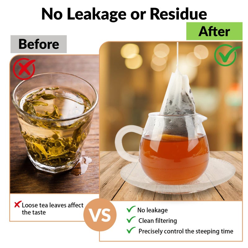 Mkobon 300 Pcs Disposable Tea Bags for Loose Leaf Tea, Unbleached Food-grade Tea Filter Sachets with Drawstring, Empty Tea Infuser Bag for Coffee, Herbs, Spices (3.54" x 2.75") - Image 5