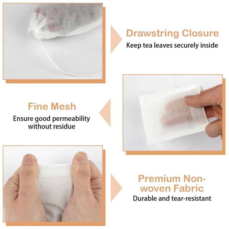 Mkobon 300 Pcs Disposable Tea Bags for Loose Leaf Tea, Unbleached Food-grade Tea Filter Sachets with Drawstring, Empty Tea Infuser Bag for Coffee, Herbs, Spices (3.54" x 2.75") - Image 3