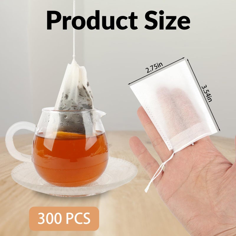 Mkobon 300 Pcs Disposable Tea Bags for Loose Leaf Tea, Unbleached Food-grade Tea Filter Sachets with Drawstring, Empty Tea Infuser Bag for Coffee, Herbs, Spices (3.54" x 2.75") - Image 2