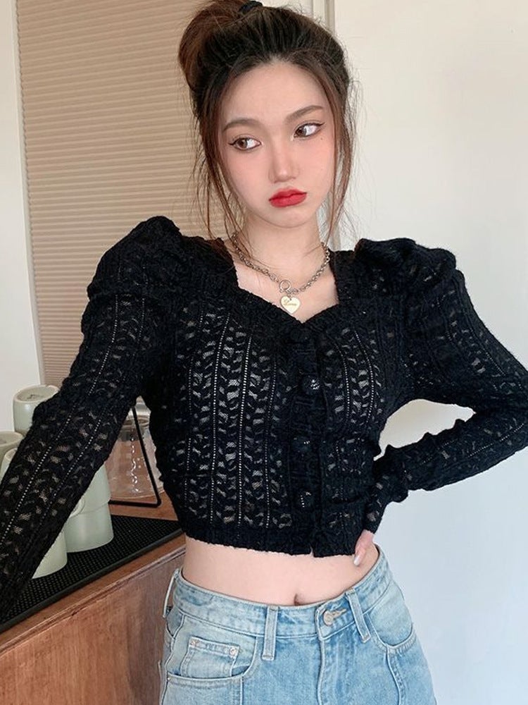 2025 New Lace Long-Sleeve Stylish Versatile Fashion Personality Top With Unique Square Neckline Design - Image 5