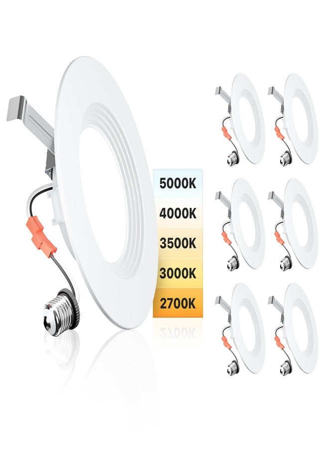 Ensenior 5/6 Inch 5CCT LED Can Lights 6 Pack, Retrofit Led Recessed Lighting, Baffle Trim, Dimmable, 9W=110W, 1000LM, 2700K/3000K/3500K/4000K/5000K Selectable, IC Rated - FCC Certified - Image 1