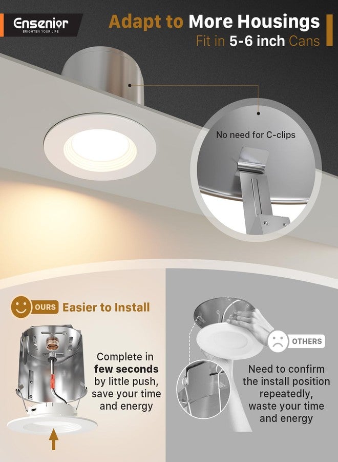 Ensenior 5/6 Inch 5CCT LED Can Lights 6 Pack, Retrofit Led Recessed Lighting, Baffle Trim, Dimmable, 9W=110W, 1000LM, 2700K/3000K/3500K/4000K/5000K Selectable, IC Rated - FCC Certified - Image 2
