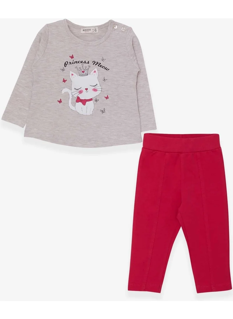 Breeze Baby Girl Tights Set, Kitten Printed, 9 Months-3 Years, Beige Melange