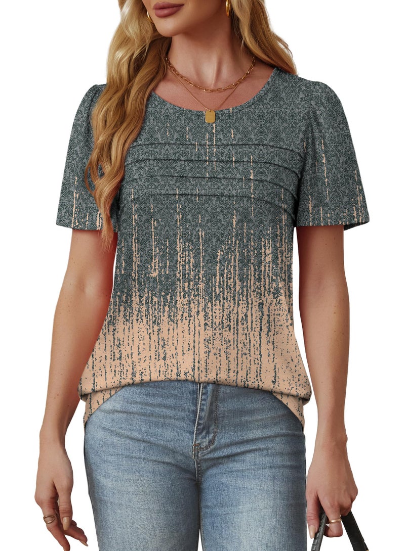 OFEEFAN Womens Tops Dressy Casual Boho Tie Dye Shirt Short Sleeve Blouses Beach Vacation Clothes Summer Plus Size Tshirts for Curvy Women Grey Coral L - Image 3