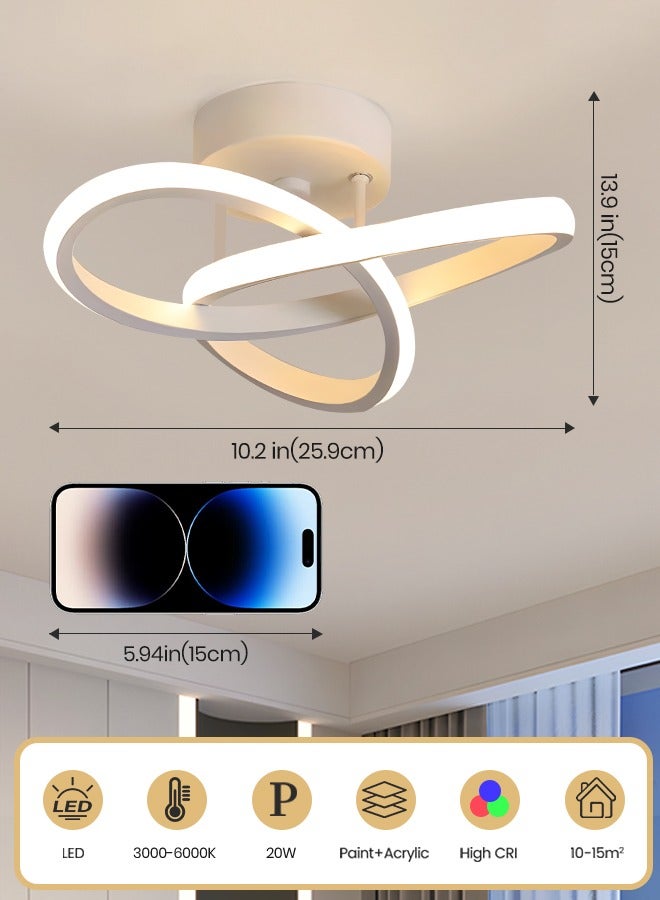 YATAI LIGHTING Modern Irregular LED Ceiling Light, 20W White Aluminum & Acrylic Semi-Flush Mount, 3000K-6000K Three-Color Dimming, Adjustable Brightness for Bedroom, Dining, Living Room & Balcony - Image 3