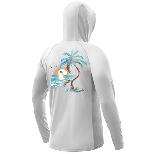 Palmyth Fishing Hoodie for Men Long Sleeve Sun Protection UV UPF 50 ShirtsWhitePalm EdenL - Image 1