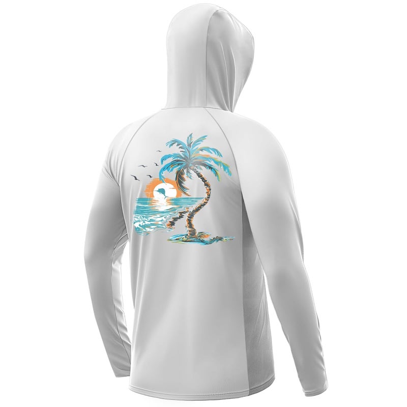 Palmyth Fishing Hoodie for Men Long Sleeve Sun Protection UV UPF 50 ShirtsWhitePalm EdenL - Image 2