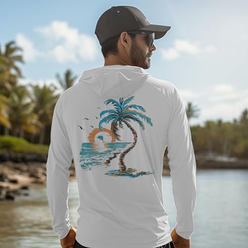 Palmyth Fishing Hoodie for Men Long Sleeve Sun Protection UV UPF 50 ShirtsWhitePalm EdenL - Image 3