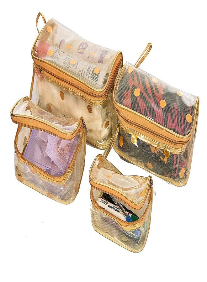 STACKRAID 4 Multipurpose Fabric Makeup Cosmetic Toiletry Travel kit Organizer Vanity Box - Transparent Multipurpose Makeup Cosmetics Bag - Printed Organizer (Set of 4) (Multi) - Image 3
