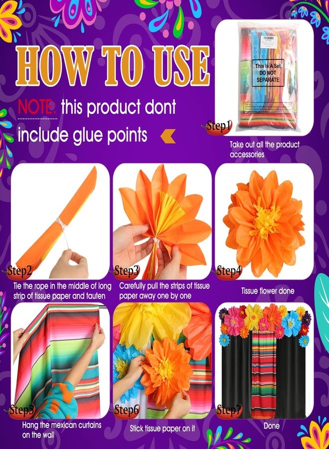 Tingjoo 19 Pcs Mexican Fiesta Decorations Set Mexican Paper Flowers Polyester Backdrop Curtains Backdrop Fiesta Party Decorations Supplies Set for Cinco De Mayo Party Wedding Birthday(Black,Flower) - Image 4
