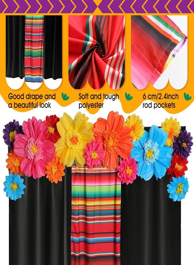 Tingjoo 19 Pcs Mexican Fiesta Decorations Set Mexican Paper Flowers Polyester Backdrop Curtains Backdrop Fiesta Party Decorations Supplies Set for Cinco De Mayo Party Wedding Birthday(Black,Flower) - Image 3