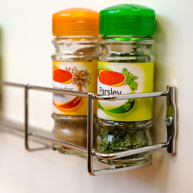 Andrew James Spice Rack Wall Mounted or for Cupboard Door | Metal Storage Organiser Empty Chrome Plated Iron | Fixings Included | Ideal for Inside Kitchen Unit Door - Image 4