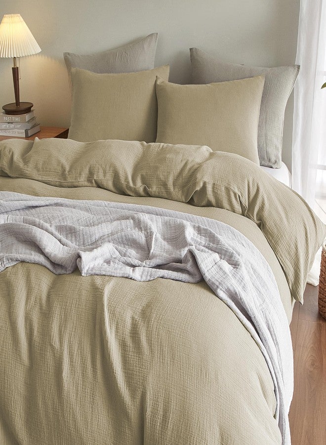 SE SOFTEXLY Muslin Duvet Cover Queen Size, 100% Washed Cotton Duvet Cover Set, Ultra Soft Comforter Cover Linen Like, 3 Pieces Minimalist Gauze Duvet Cover with 2 Pillowcases, 90"x90", Beige - Image 4