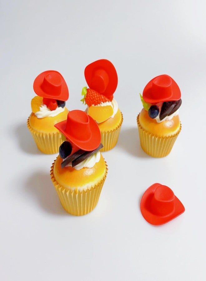 Phinicco Red Mini Western Cowboy Hat Cowgirl Hat for Crafts 50 pcs Miniature Cute Doll Hat Cowgirl Hat for Dollhouse, Party, Drinks, Cakes Decor - Image 5