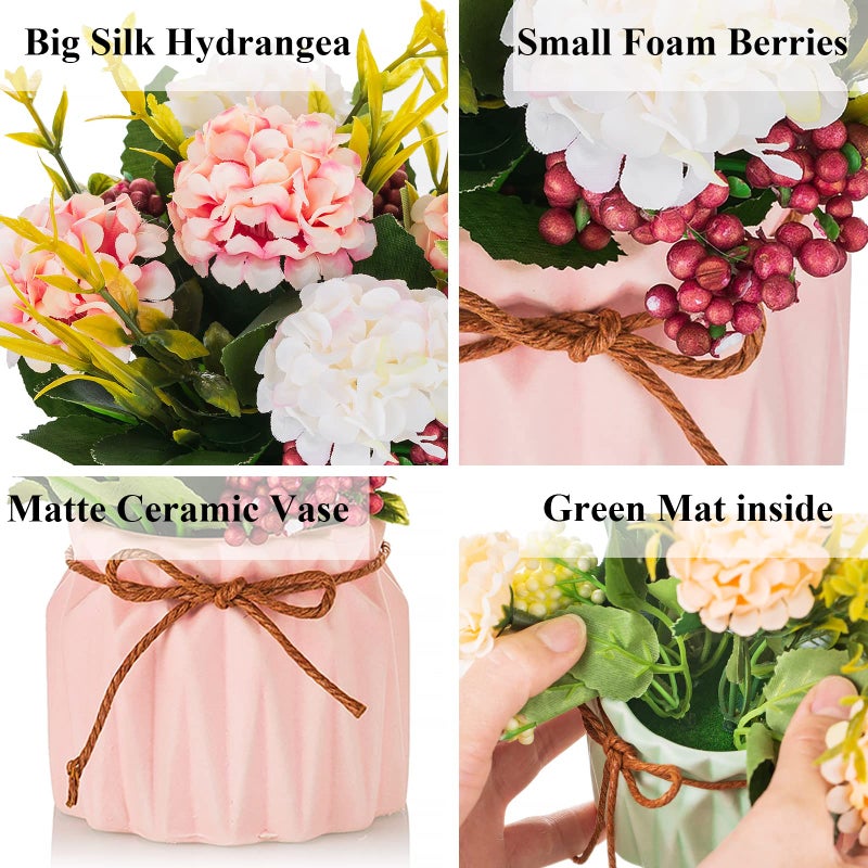 BLOSMON Fake Flowers in Vase for Centerpieces: 4 PCS 5.9 Inch Small Artificial Hydrangea with Vase Table Decor - Faux Floral Arrangements Desk Home Party Bathroom Office Decorations - Image 5