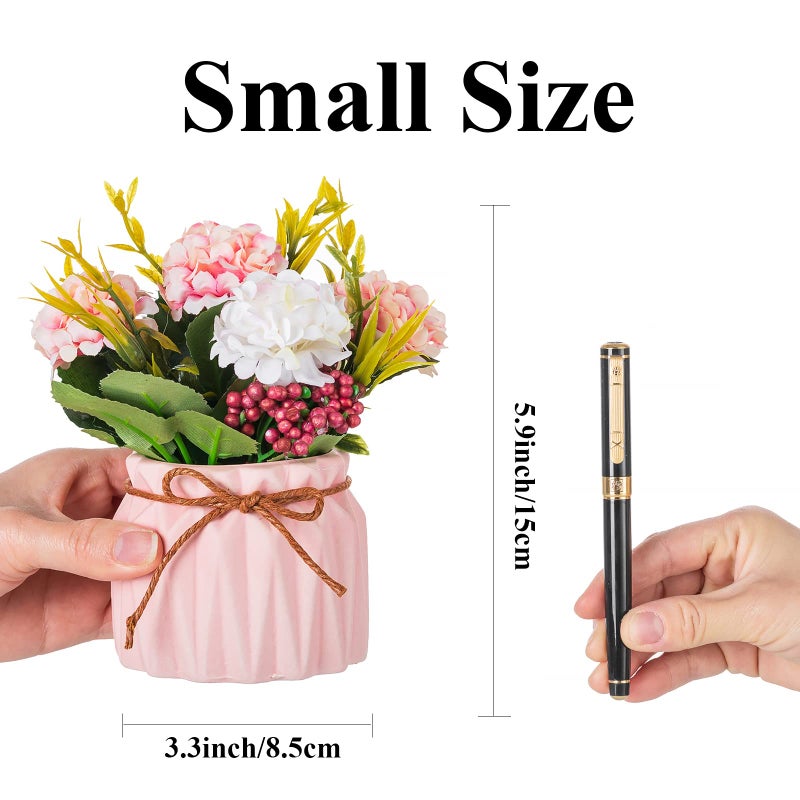 BLOSMON Fake Flowers in Vase for Centerpieces: 4 PCS 5.9 Inch Small Artificial Hydrangea with Vase Table Decor - Faux Floral Arrangements Desk Home Party Bathroom Office Decorations - Image 4