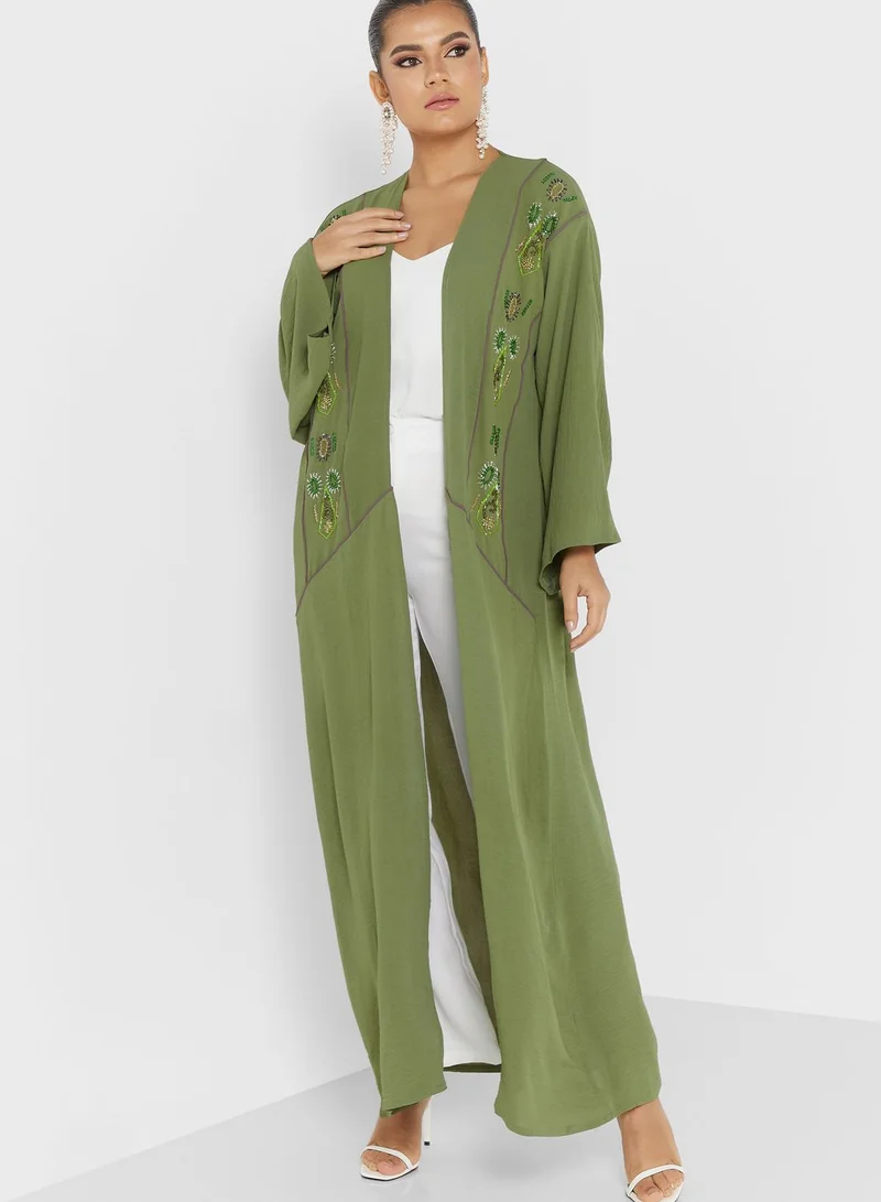hayas closet Embellished Patterned Abaya