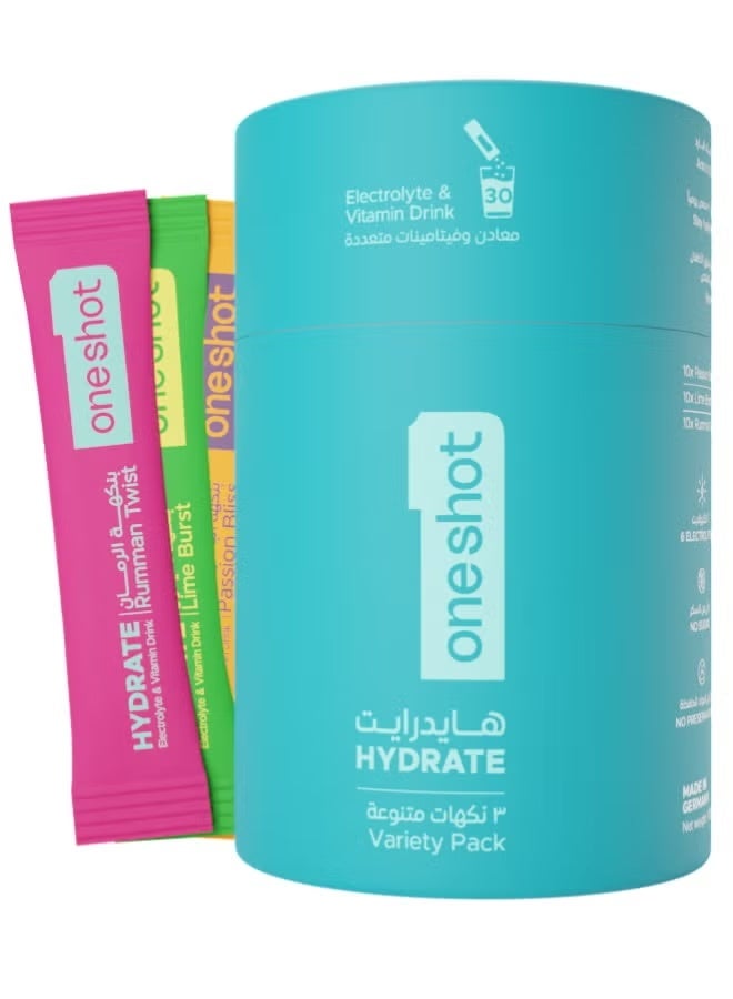 ون شوت وان شوت مشروب الإلكترولايتات والفيتامينات - عبوة متنوعة 30 ظرف - Image 1