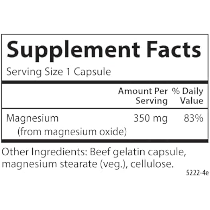 Carlson - Magnesium, 350 mg, Cardiovascular Support, Muscle Function & Nerve Health, 180 capsules - Image 2