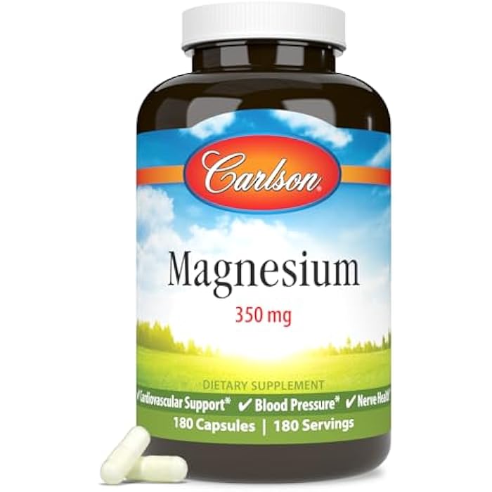 Carlson - Magnesium, 350 mg, Cardiovascular Support, Muscle Function & Nerve Health, 180 capsules - Image 1