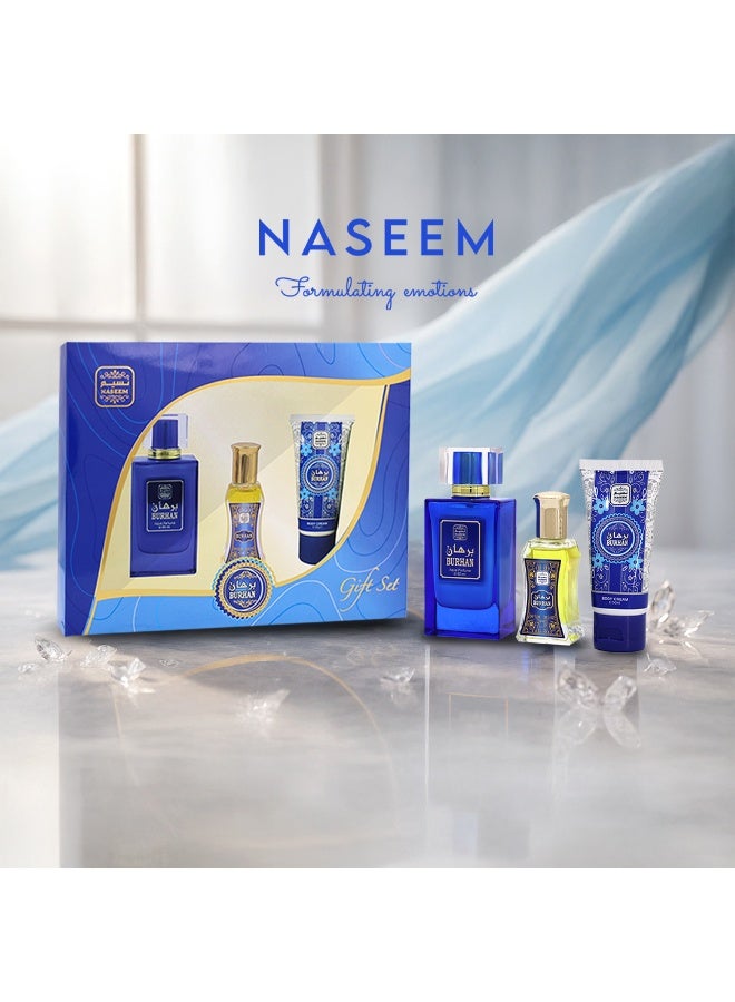 Naseem Burhan Luxury Gift Set 3pcs - (Eau De Parfum, Roll-On & Body Cream) - Image 3