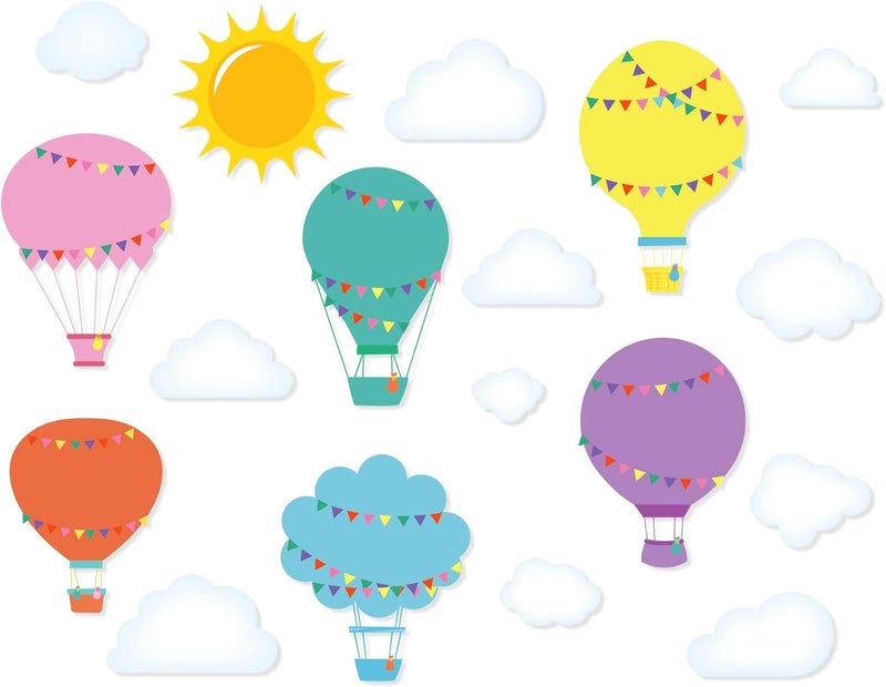 Containlol 23 Pcs Hot Air Balloons Bulletin Board Cutouts Set Clouds Accents and Sun Colorful Large Bulletin Board Cutouts Classroom Decor Supplies - Image 1