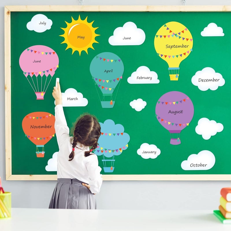 Containlol 23 Pcs Hot Air Balloons Bulletin Board Cutouts Set Clouds Accents and Sun Colorful Large Bulletin Board Cutouts Classroom Decor Supplies - Image 5