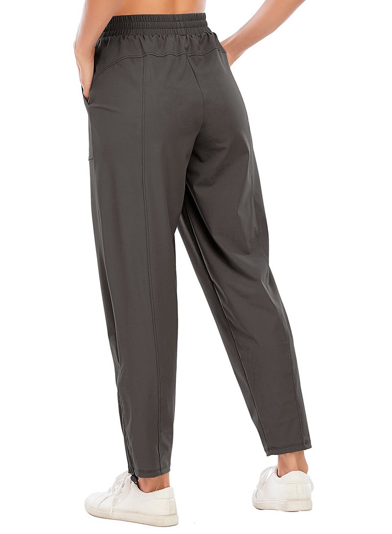 Loquat Charcoal grey loose yoga running pants small leg drawstring high waist stretch tight waist fitness pants lady  - Image 3