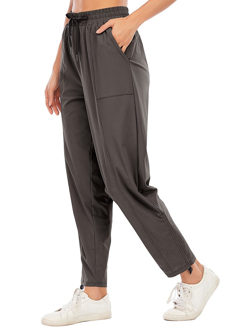 Loquat Charcoal grey loose yoga running pants small leg drawstring high waist stretch tight waist fitness pants lady  - Image 2