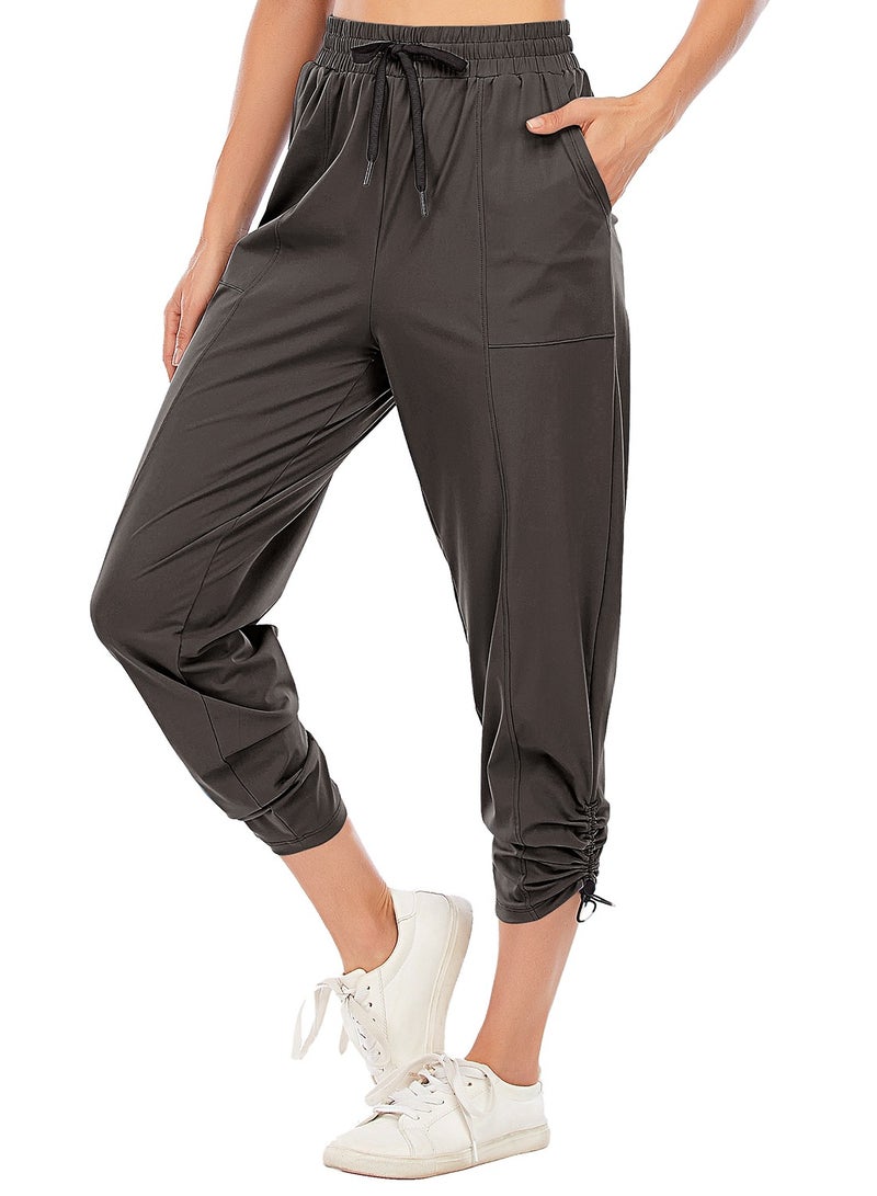 Loquat Charcoal grey loose yoga running pants small leg drawstring high waist stretch tight waist fitness pants lady  - Image 4