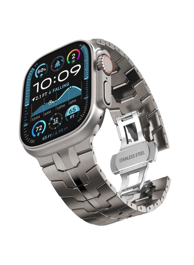 KISSUN Stainless Steel Band for Apple Watch Ultra Band 49mm 45mm 44mm 42mm 38mm 40mm 41mm, Metal Strap with Folding Clasp for Apple Watch Series 8 7 6 5 4 3 2 1 for Men (Titanium, 49mm 45mm 44mm 42mm) - Image 1