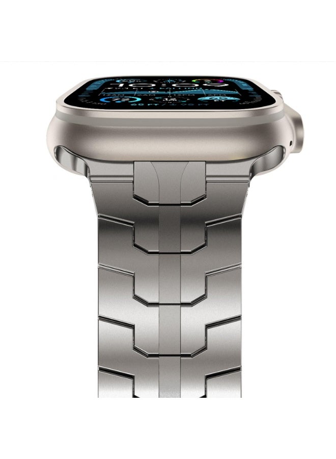 KISSUN Stainless Steel Band for Apple Watch Ultra Band 49mm 45mm 44mm 42mm 38mm 40mm 41mm, Metal Strap with Folding Clasp for Apple Watch Series 8 7 6 5 4 3 2 1 for Men (Titanium, 49mm 45mm 44mm 42mm) - Image 4